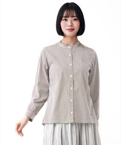 レディース フリルカラー ストライプ ブラウス通販 [0101-55114