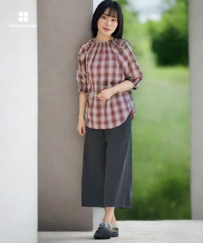 レディース シャーリング 2WAY チェックブラウス通販 [0201-55150