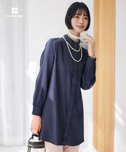 レディース 起毛 襟フリル チェックチュニック通販 [0221-57750