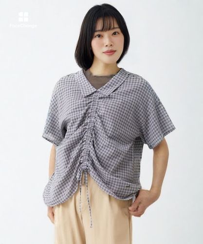 レディース フロントギャザー チェック ブラウス通販 [0301-53118