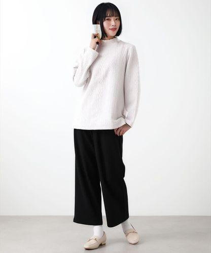 レディース ケーブルジャカード ハイネック カットソー【一部店舗限定