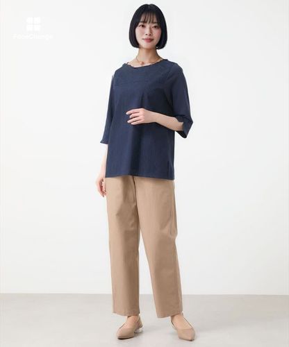レディース 刺繍切り替え 七分袖 カットソー通販 [0302-63216