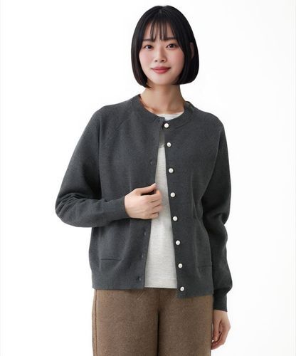 レディース クルーネック ダブルニット カーディガン【手洗いOK】通販
