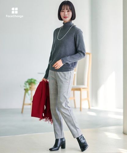 レディース ウールブレンド アゼハイネック ニットカットソー【手洗い