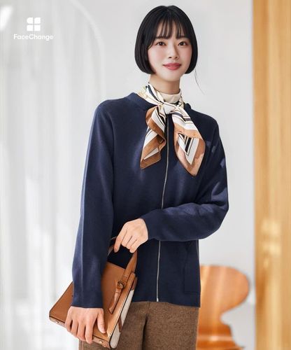 レディース シルクブレンド ジップアップ ニット カーディガン通販