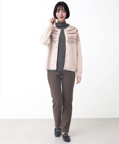 レディース ウールブレンド フェアアイル柄 ニットカーディガン