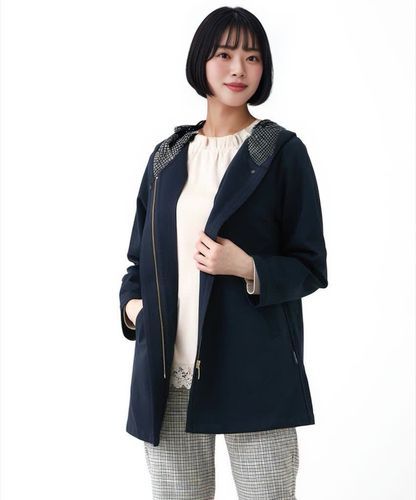 レディース フード付き クロコダイルタータン コート通販 [0304-45407