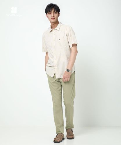 わいわいページ メンズ ジャカード リーフ柄 シャツ 【吸汗速乾】【シワになりにくい