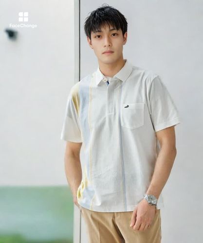 メンズ スノーリネン ストライプ柄 ポロシャツ【接触冷感】通販 [1602