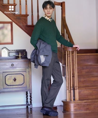 メンズ ウール 襟配色 Vネック ニット【手洗いOK】通販 [1603-57301