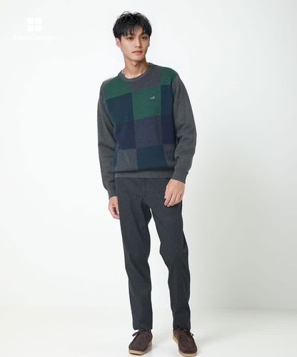 メンズ カシミヤブレンド ブロックチェック ニット【手洗いOK】通販