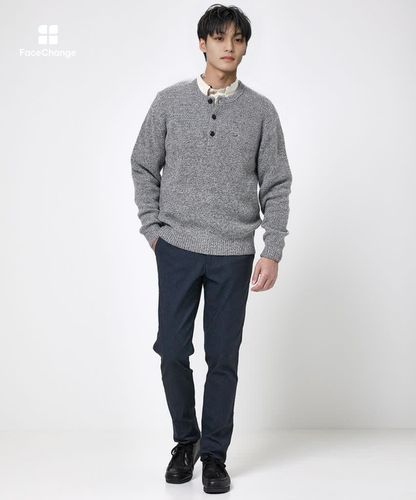 メンズ ウールブレンド ヘンリーネック ニット【手洗いOK】通販 [1603