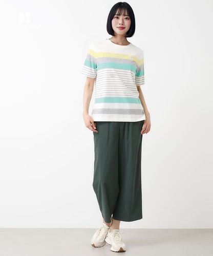 レディース スノーコットン 天竺 パネルボーダー Tシャツ【接触冷感