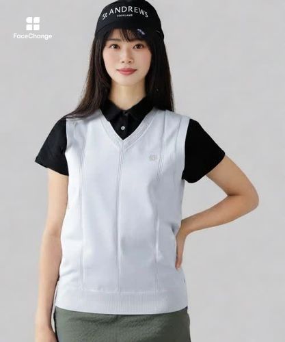 セントアンドリュース ゴルフウェア レディース ブラックダウンベスト Vネックニットベスト レディース セントアンドリュース St ANDREWS