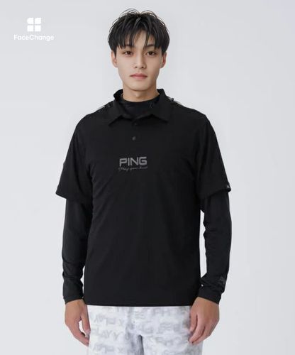 ピン ゴルフ ウール100% ポロシャツ ブラック Mサイズ ピン（PING）（メンズ）ゴルフウェア 速乾 半袖ポロシャツ インナー