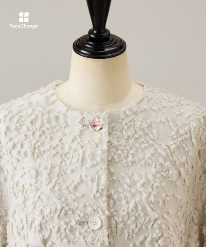 美品✨ビアズリー ジャガード ツイードコート 花柄 ノーカラー もこもこ花ジャガードコート《15 quinze》 | BEARDSLEY(ビアズリー