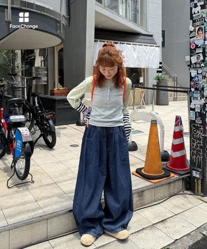 cian denim/シアンデニム】切替スーパーワイドバルーンデニムパンツ
