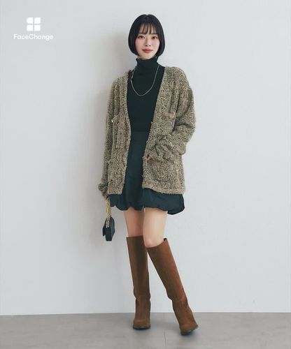 ショウセン糸ツイードVネックカーディガン | La boutique BonBon(ラブ