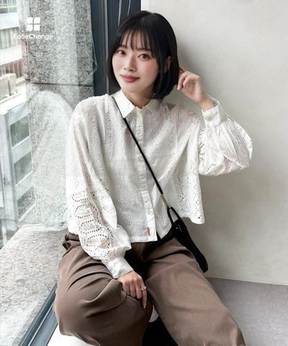 7/22まで出品　MALION vintage レース パッチワーク 半袖シャツ black-hair-bob-with-bangs.jpg