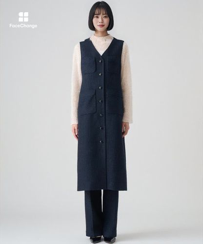 セットアップ対応商品】インターツイード4ポケットジレ ワンピース