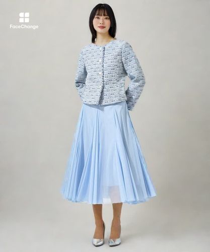 【2025SS現行品】ANAYI ツイードペプラムジャケット ブルー 40 Eternal Line 2025】ミックスツイードペプラム ジャケット|ANAYI