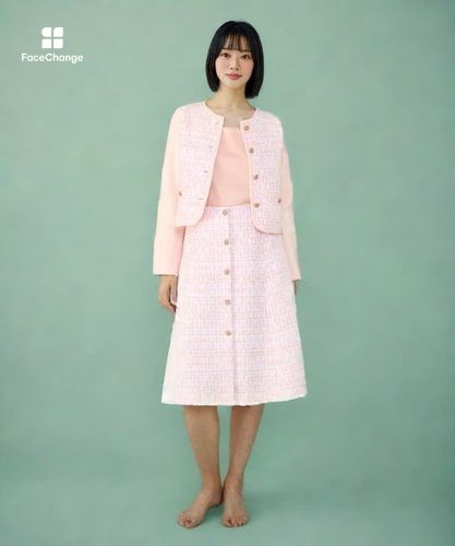 サーモンピンクツイード前釦 スカート|ANAYI OFFICIAL ONLINE STORE