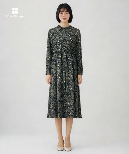 ドローイングフラワープリントシャツ ワンピース|ANAYI OFFICIAL