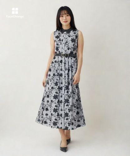 ストライプフラワー刺繍シャツ ワンピース|ANAYI OFFICIAL ONLINE