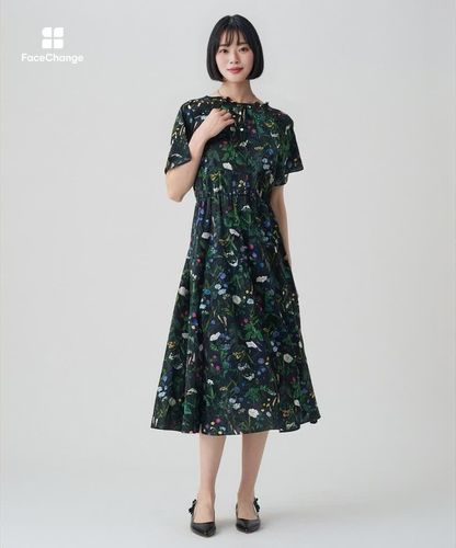 ANAYI ボタニカルフラワープリント ノースリーブワンピース 34 ブルー ANAYI ボタニカルフラワープリント ノースリーブワンピース 34 ブルー