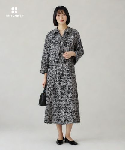 セットアップ対応商品】ツイーディージャガードキーホールネック