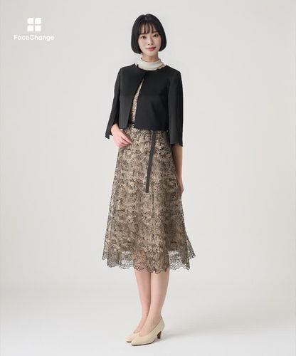 新品✨定価７万✨アナイ✨テープ刺繍ワンピース（M）ベージュ　チュールレース　花柄 レースフラワーチュールフレア ワンピース|ANAYI OFFICIAL ONLINE