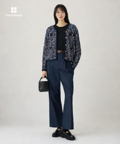 メランジュツイード カーディガン♡ブルーミックス ANAYI カーディガン メランジュツイード レディース : ZOZOTOWN Yahoo