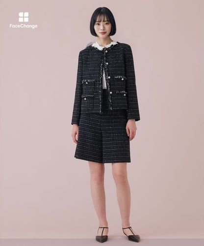ANAYI黒バルーンスリーブノーカラージャケット裾フリルドローコードアナイ36 STAFF STYLING|ANAYI OFFICIAL ONLINE STORE｜アナイ 公式サイト