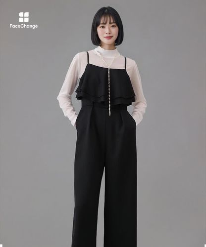 ダブルクロスフリルサロペットパンツ|ANAYI OFFICIAL ONLINE STORE