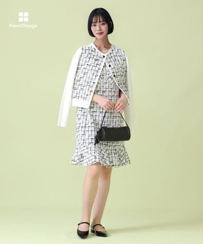 美品 23AW ANAI アナイ 金ボタン チェーンチェックツイードコンビ カーディガン 36 ブラック×ゴールド レディース 古着 中古 USED 中古・古着通販】ANAYI (アナイ) ホワイトラメツイードコンビ
