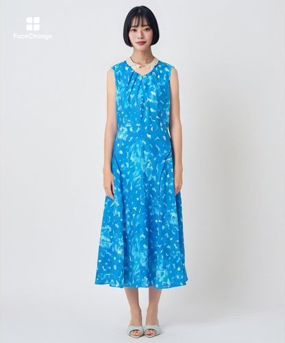 Veil Blue プリントリネンフレア ワンピース|ANAYI OFFICIAL ONLINE