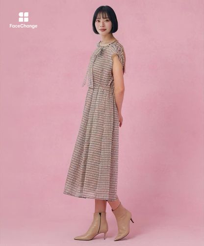 チェックシルクオーガンジーフレア ワンピース|ANAYI OFFICIAL ONLINE