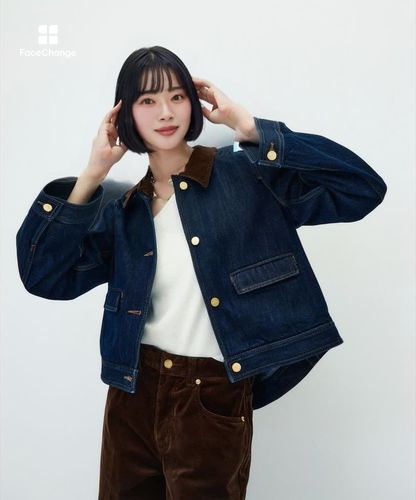 RM denim】コーデュロイ襟2WAYフレアショート丈Gジャン（6-0038-1-04