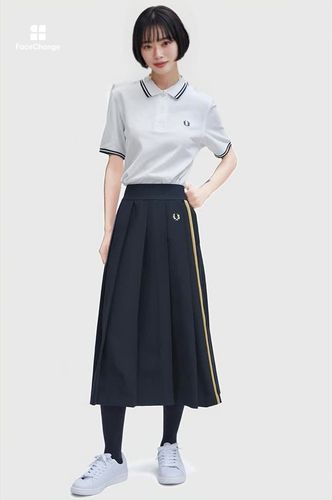 Tape Detail Pleated Midi Skirt(6 90A：BLACK / CHAMPAGNE): | FRED