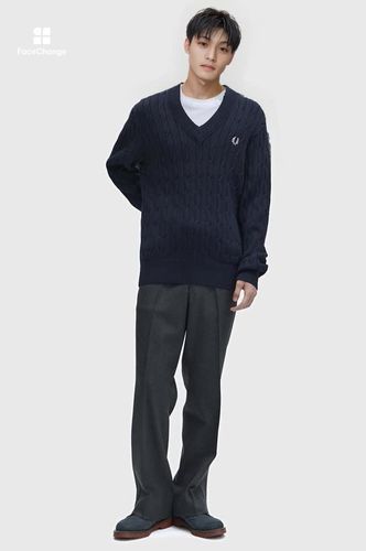 Cable Knit V-Neck Jumper(S 608：NAVY): | FRED PERRY JAPAN