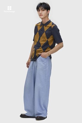 Argyle Button Through Knitted Shirt(S 608：NAVY): | FRED PERRY
