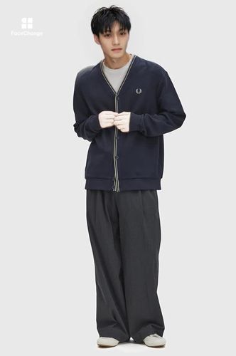 Tipped Pique Texture Cardigan(S 608:NAVY): | FRED PERRY JAPAN Tipped Pique Texture Cardigan(S 608:NAVY): | FRED PERRY JAPAN
