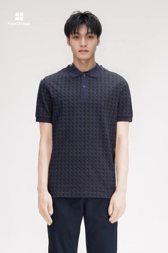 HENRI スタジオ　ポリスマン Slanted Geometric Print Fred Perry Shirt(S 34C：TWILIGHT NAVY