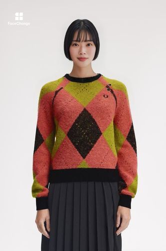 Amy Winehouse Brushed Argyle Knitted Jumper(10 Z15：FLAMINGO TAN