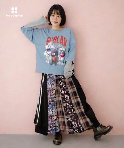 153619：異素材切替パッチワークスカートの通販-ScoLar