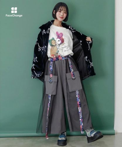 mocoaloha様 スカラー ScoLar ネコ好きおばけうさぎUFO柄Tシャツ （オレンジ） -靴