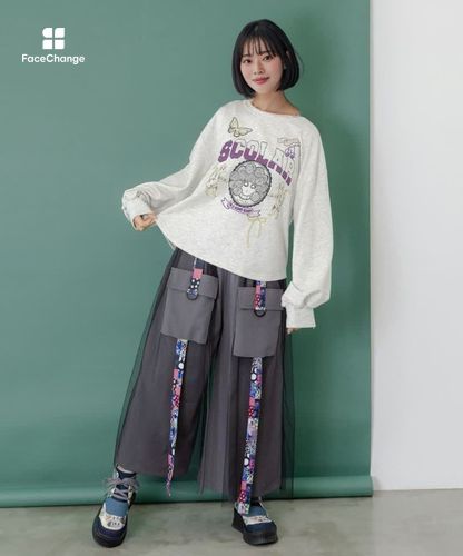 153698：スカラーちゃん×トラ×蝶刺繍 ミニ裏毛プルオーバーの通販-ScoLar