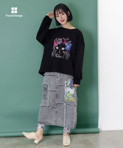 153699：花猫刺繍のミニ裏毛プルオーバーの通販-ScoLar