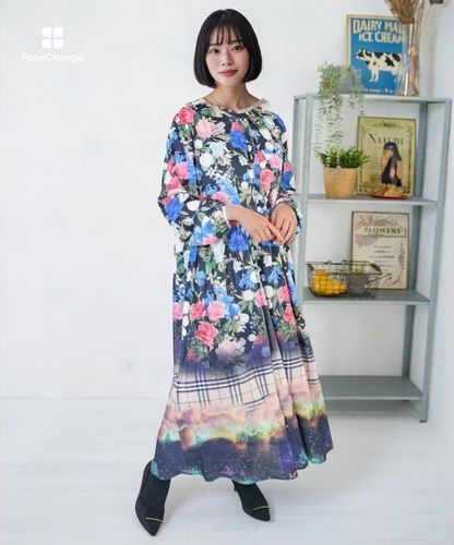 153721：2柄展開クラッシュベロアワンピースの通販-ScoLar