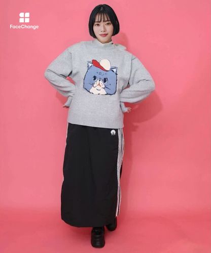 153725：キャップネコ柄ジャガードニットプルオーバーの通販-ScoLar